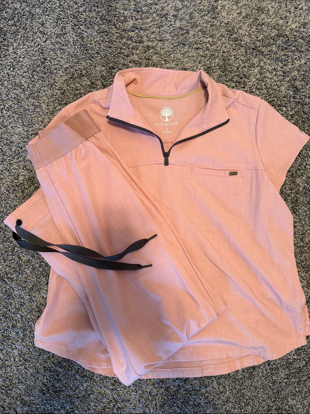 healing hands Pink Short-Sleeve Quarter-Zip Scrub Top